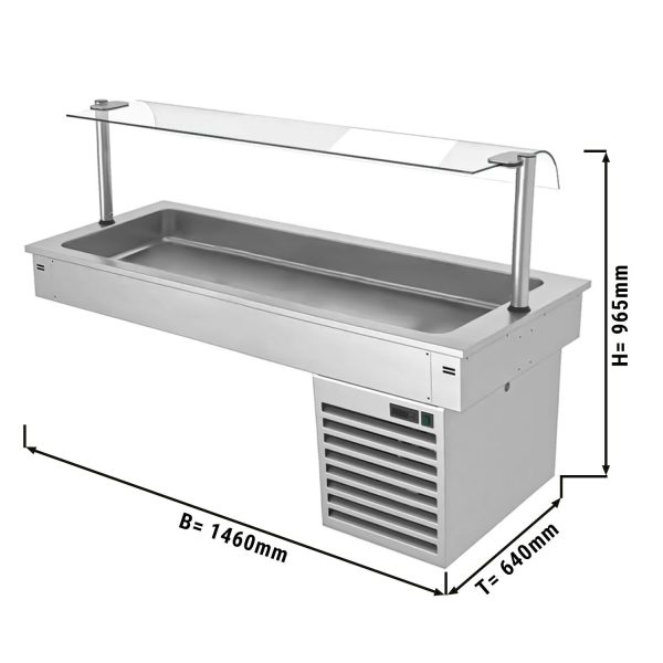 Cuve réfrigérée encastrable - 1,5m - +2 ~ +8 °C - 4x GN 1/1 - avec protection hygiénique en verre