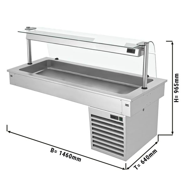 Cuve réfrigérée encastrable - 1,5m - +2 ~ +8 °C - 4x GN 1/1 - avec protection hygiénique en verre