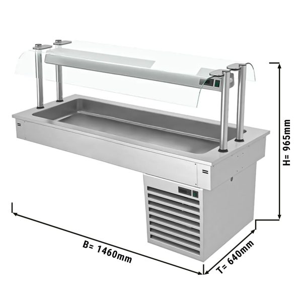 Cuve réfrigérée encastrable - 1,5m - +2 ~ +8 °C - 4x GN 1/1 - avec protection hygiénique en verre