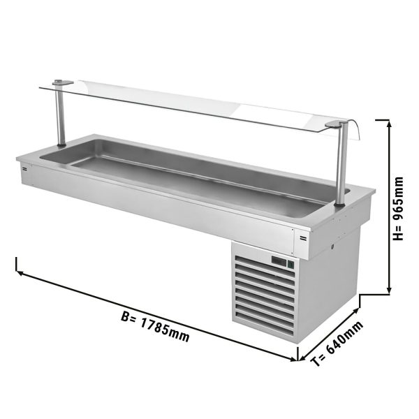 Cuve réfrigérée encastrable - 1,8m - +2 ~ +8 °C - 5x GN 1/1 - avec protection hygiénique en verre