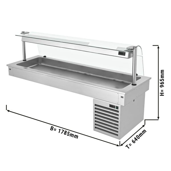 Cuve réfrigérée encastrable - 1,8m - +2 ~ +8 °C - 5x GN 1/1 - avec protection hygiénique en verre