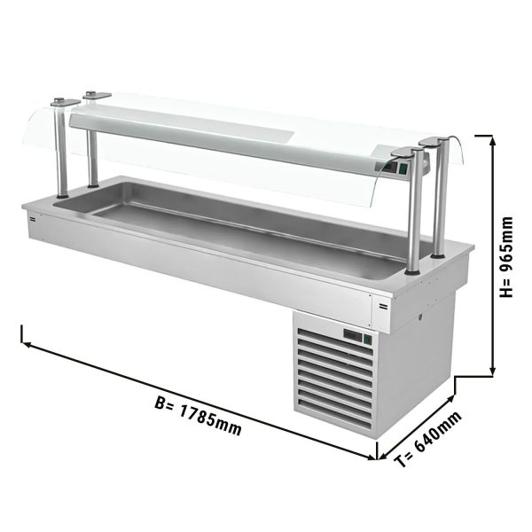 Cuve réfrigérée encastrable - 1,8m - +2 ~ +8 °C - 5x GN 1/1 - avec protection hygiénique en verre