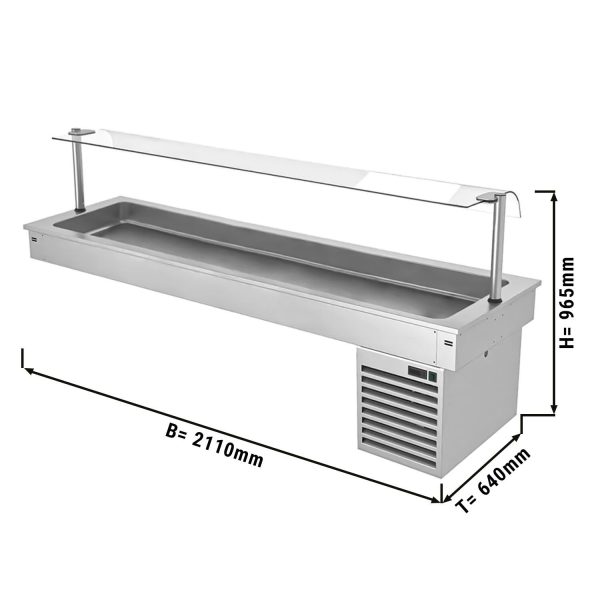 Cuve réfrigérée encastrable - 2,1m - +2 ~ +8 °C - 6x GN 1/1 - avec protection hygiénique en verre