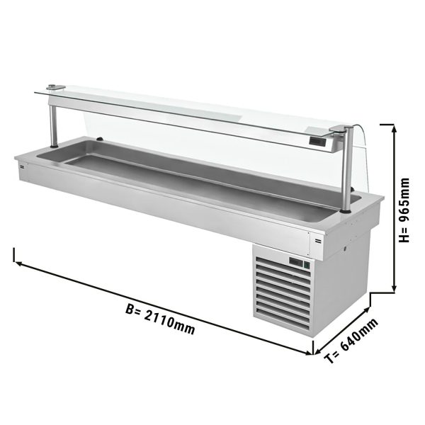 Cuve réfrigérée encastrable - 2,1m - +2 ~ +8 °C - 6x GN 1/1 - avec protection hygiénique en verre