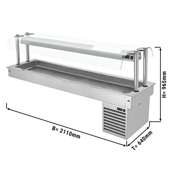 Cuve réfrigérée encastrable - 2,1m - +2 ~ +8 °C - 6x GN 1/1 - avec protection hygiénique en verre