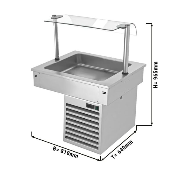 Cuve réfrigérée encastrable - 0,8m - +2 ~ +8 °C - 2x GN 1/1 - avec protection hygiénique en verre