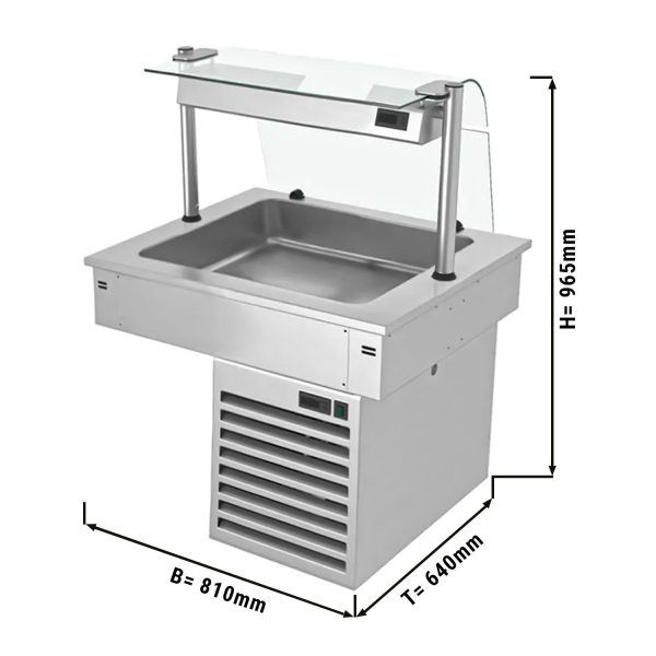 Cuve réfrigérée encastrable - 0,8m - +2 ~ +8 °C - 2x GN 1/1 - avec protection hygiénique en verre