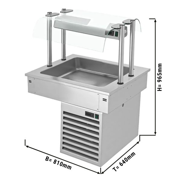 Cuve réfrigérée encastrable - 0,8m - +2 ~ +8 °C - 2x GN 1/1 - avec protection hygiénique en verre