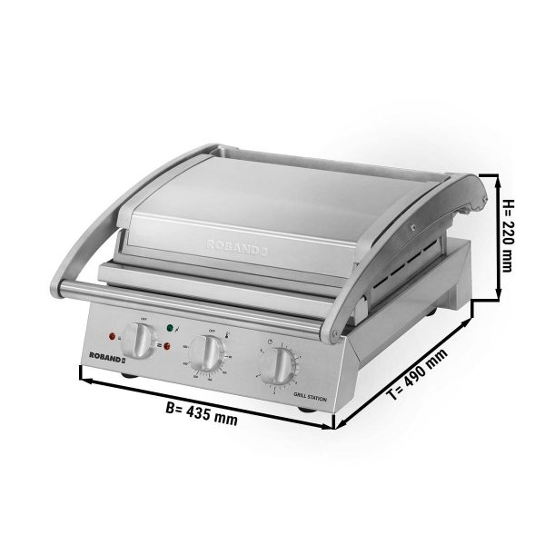 ROBAND | Grill de contact | Grill à hamburgers - 2,2 kW - Rainuré en haut & lisse en bas - Surface de cuisson : 375x275mm