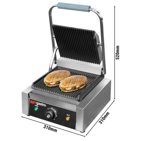 Grill de contact - 2,2 kW - Rainuré en haut et en bas - Surface de cuisson : 230x230mm