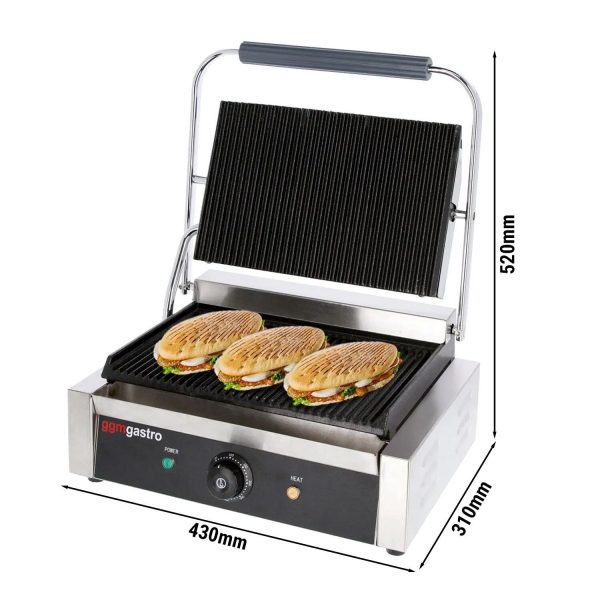 Grill de contact - 2,8 kW - rainuré en haut et en bas - surface de cuisson : 340x230mm