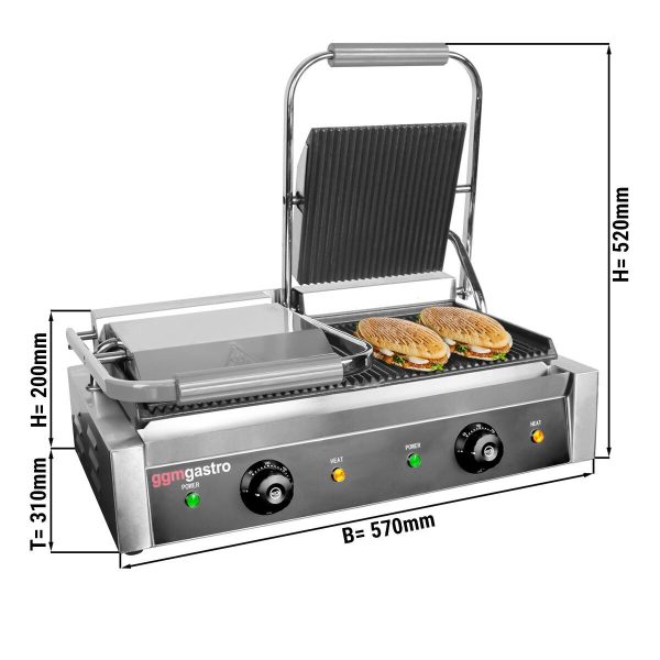 Grill de contact - 4,4 kW - Rainuré en haut et en bas - Surface de cuisson : 475x230mm