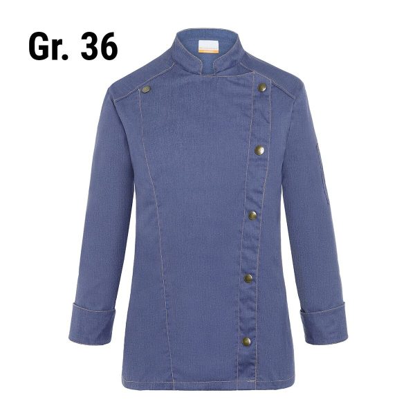 (6 pièces) KARLOWSKY | Veste de cuisine femme style jeans - Bleu Vintage - Taille : 36