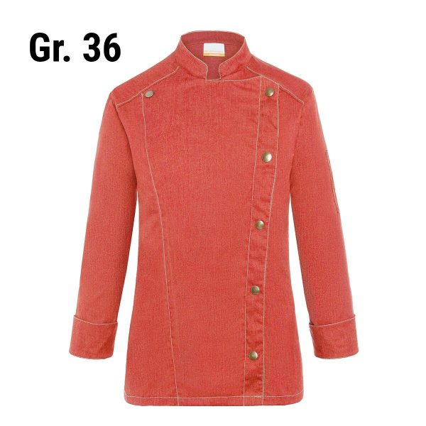 (6 pièces) KARLOWSKY | Veste de cuisine femme style jeans - Rouge Vintage - Taille : 36