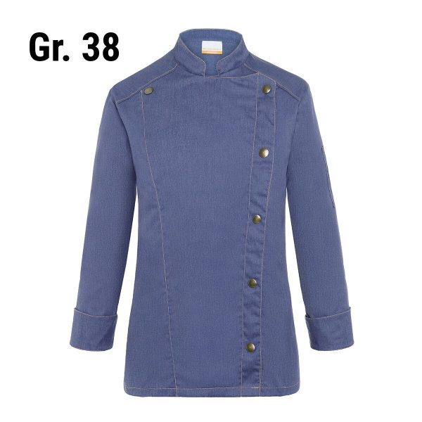 (6 pièces) KARLOWSKY | Veste de cuisine femme style jeans - Bleu Vintage - Taille : 38