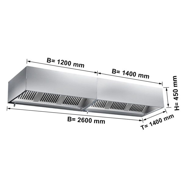 Hotte murale cubique statique 2,6 m - avec filtre et lampe