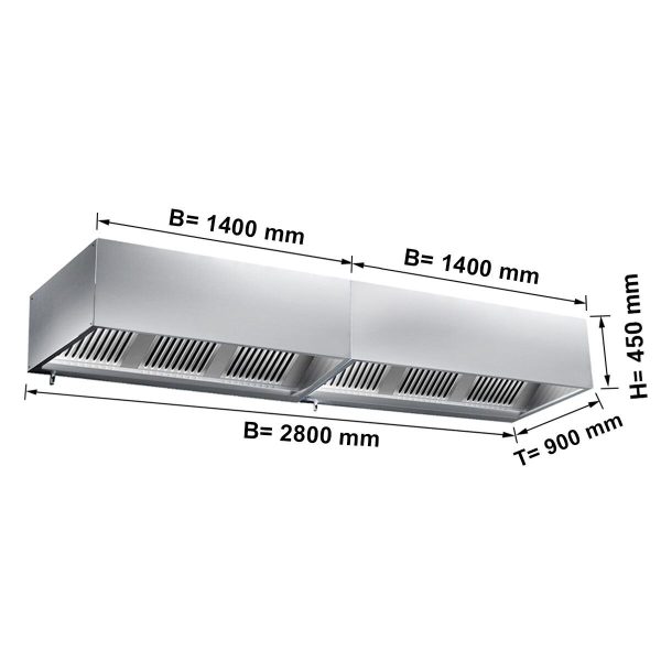 Hotte murale cubique statique 2,8 m - avec filtre et lampe