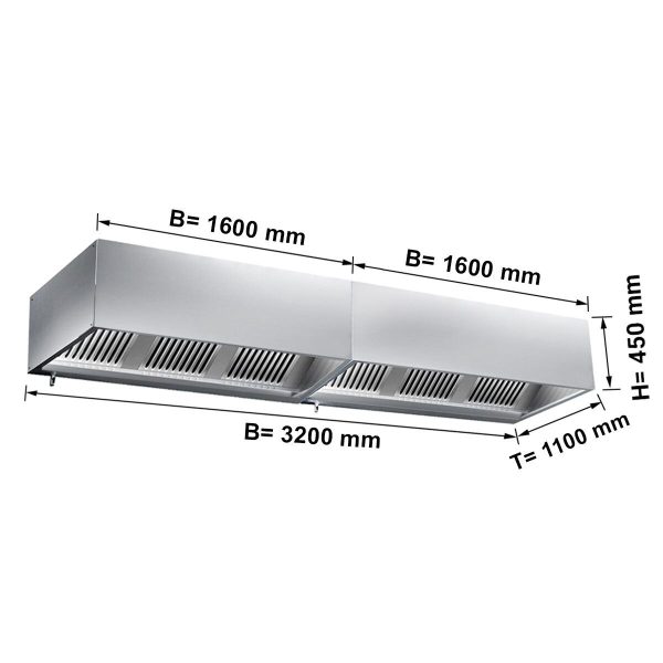 Hotte murale cubique statique 3,2 m - avec filtre et lampe