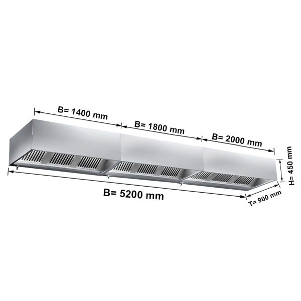 Hotte murale cubique statique 5,2 m - avec filtre et lampe