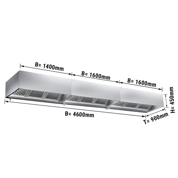 Hotte murale cubique statique 4,6 m - avec filtre et lampe