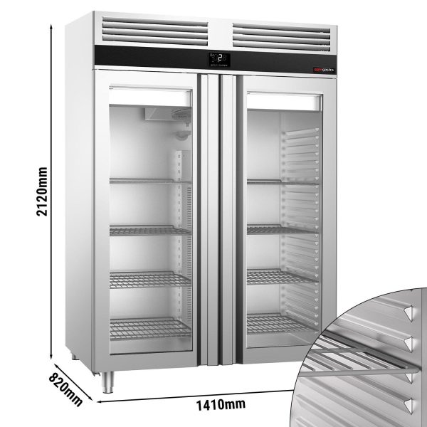 Réfrigérateur en acier inoxydable PREMIUM - GN 2/1 - 1400 litres - avec 2 portes vitrées