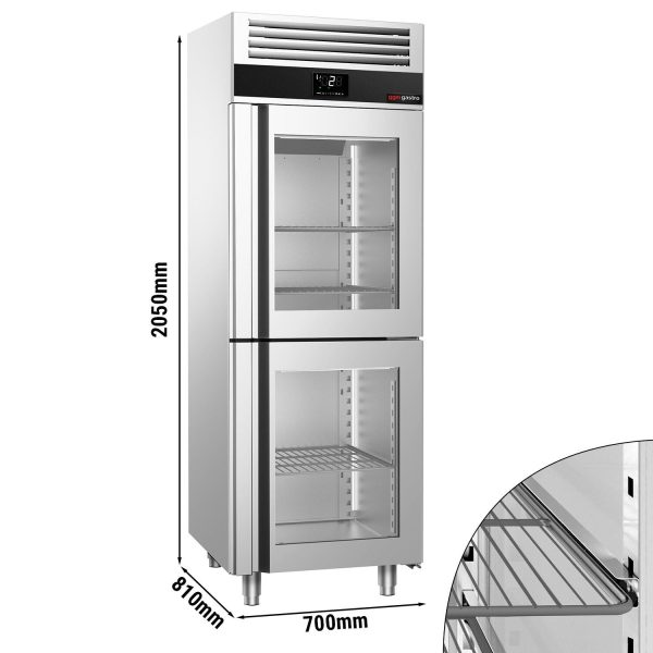 Réfrigérateur en acier inoxydable PREMIUM - GN 2/1 - 700 litres - avec 2 demi-portes en verre