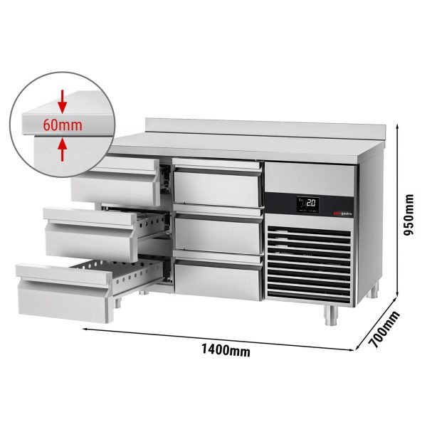Table réfrigérée PREMIUM - 1400x700mm - 6 tiroirs & avec rebord