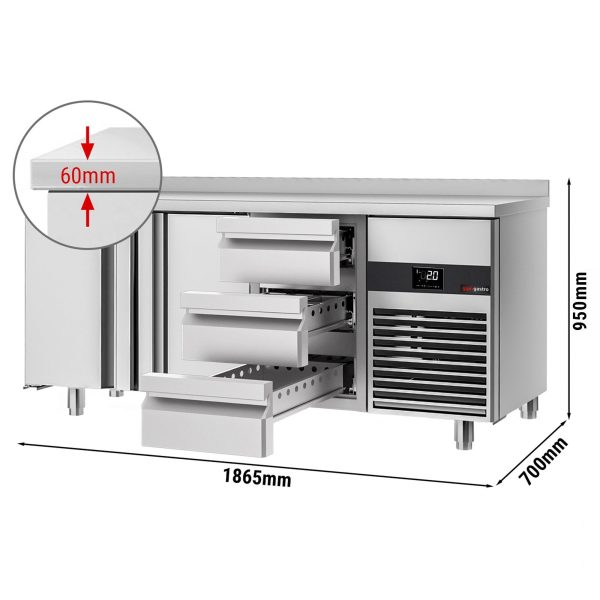 Table réfrigérée PREMIUM - 1865x700mm - avec 2 portes & 3 tiroirs & avec rebord