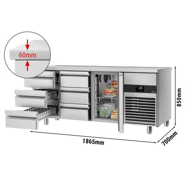 Table réfrigérée PREMIUM - 1865x700mm - avec 1 porte & 6 tiroirs