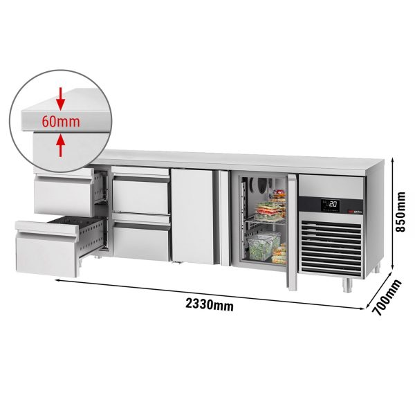 Table réfrigérée PREMIUM - 2330x700mm - avec 2 portes & 4 tiroirs