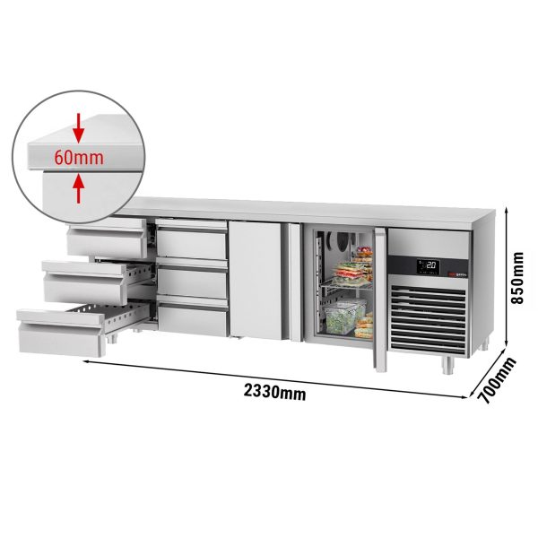 Table réfrigérée PREMIUM - 2330x700mm - avec 2 portes & 6 tiroirs