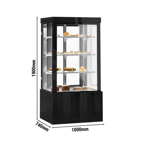 Vitrine à pâtisserie - 1000mm - avec éclairage LED, 3 étagères & Façade miroir - Noir