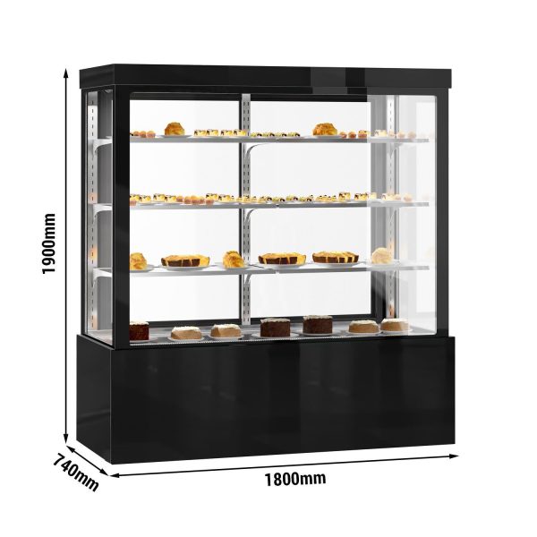 Vitrine à pâtisserie - 1800mm - avec éclairage LED & 3 étagères - Façade miroir - Noir