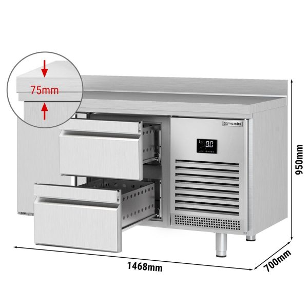 Table réfrigérée Premium PLUS - 1468x700mm - avec 1 porte & 2 tiroirs & avec rebord