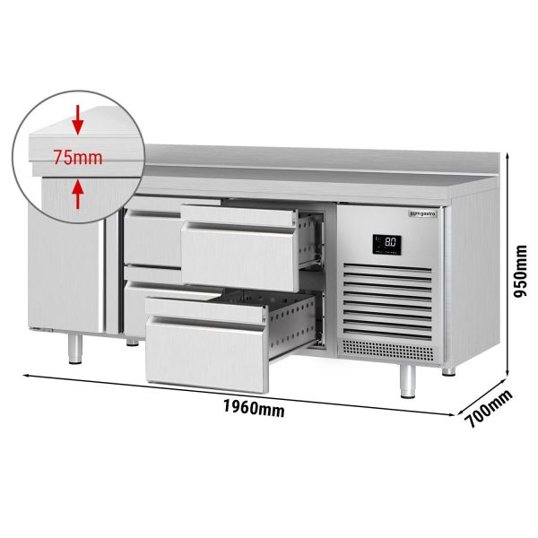 Table réfrigérée Premium PLUS - 1960x700mm - avec 1 porte & 4 tiroirs & avec rebord