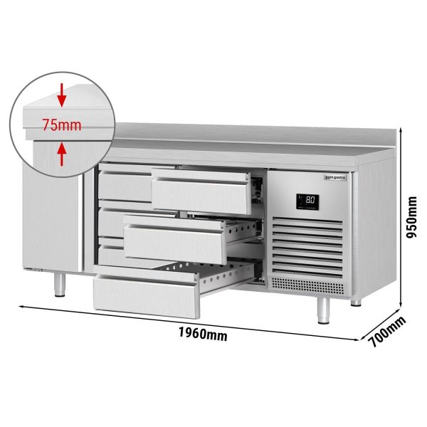 Table réfrigérée Premium PLUS - 1960x700mm - avec 1 porte & 6 tiroirs & avec rebord