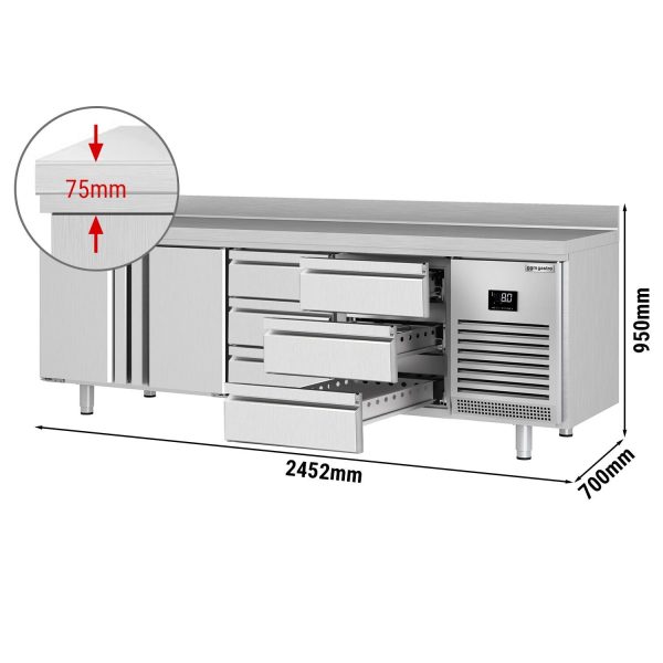 Table réfrigérée Premium PLUS - 2452x700mm - avec 2 portes & 6 tiroirs & avec rebord