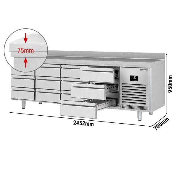 Table réfrigérée Premium PLUS - 2452x700mm - 12 tiroirs & rebord