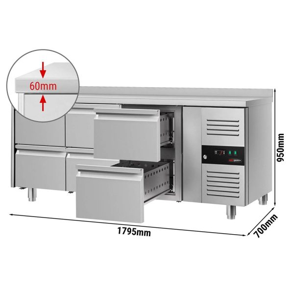 Table réfrigérée ECO - 1795x700mm - avec 6 tiroirs et avec rebord