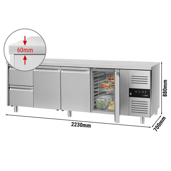 Table réfrigérée ECO - 2230x700mm - avec 3 portes & 2 tiroirs