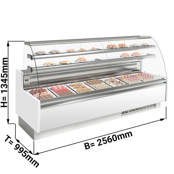 Comptoir à pâtisseries - 2560mm - avec éclairage LED & 2 étagères