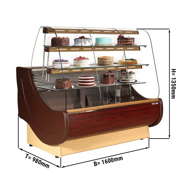 Comptoir à gâteaux - 1600mm - avec éclairage, 3 étagères & Tiroirs à gâteaux