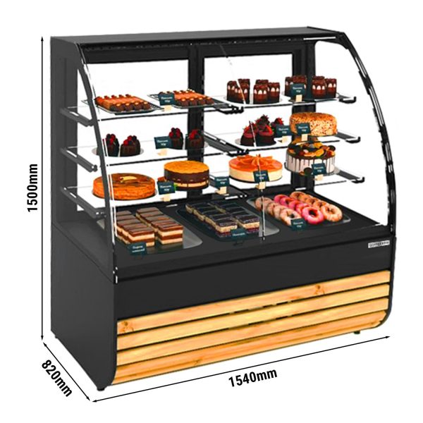 Vitrine à pâtisserie - 1580mm - Façade en bois - avec éclairage LED & 3 étagères