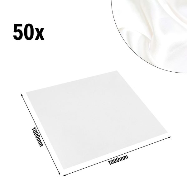 Nappe centre de table en satin lisse damassée Porto - 100 cm x 100 cm - Lot de 50 pièces en blanc