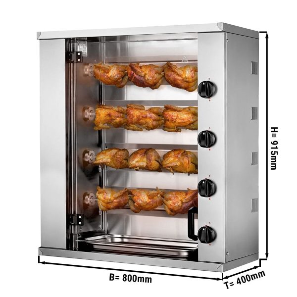 Mini grill électrique pour poulets - 8,8kW - avec 4 broches pour jusqu'à 12 poulets