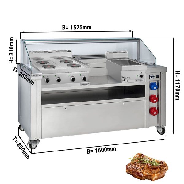 Station de cuisson mobile - 1600x850mm - Hauteur : 1170mm - incl. cuisinière électrique & bain-marie