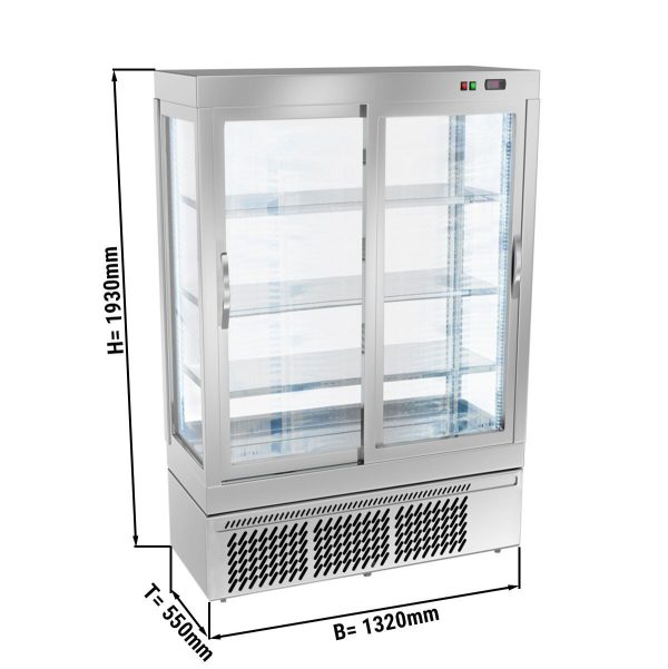 Vitrine panoramique - 855 litres - 1320mm - 3 étagères - Argenté