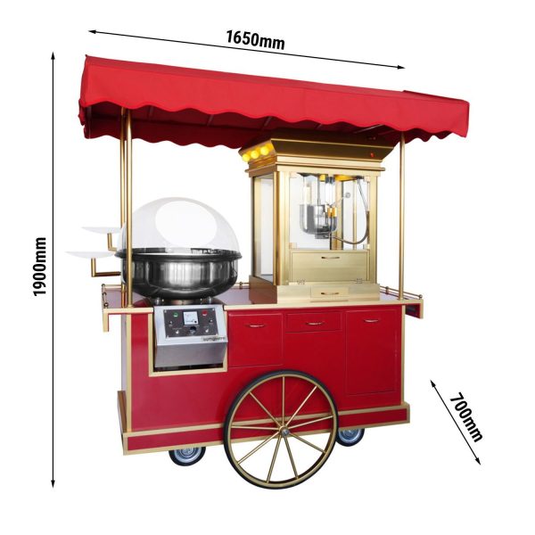 Chariot à popcorn / sucre filé - 3 kW - avec éclairage - Rouge