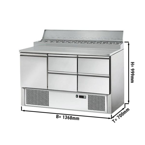 Table de préparation Mini ECO - 1370mm - pour 8x GN 1/6 - 1 porte & 4 tiroirs