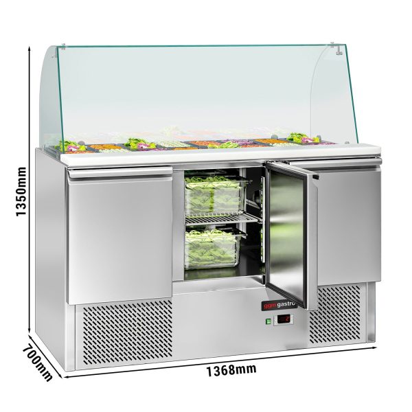 Saladette ECO - 1368mm - 3 portes - pour 4x GN 1/1 - Rehausse haute en verre